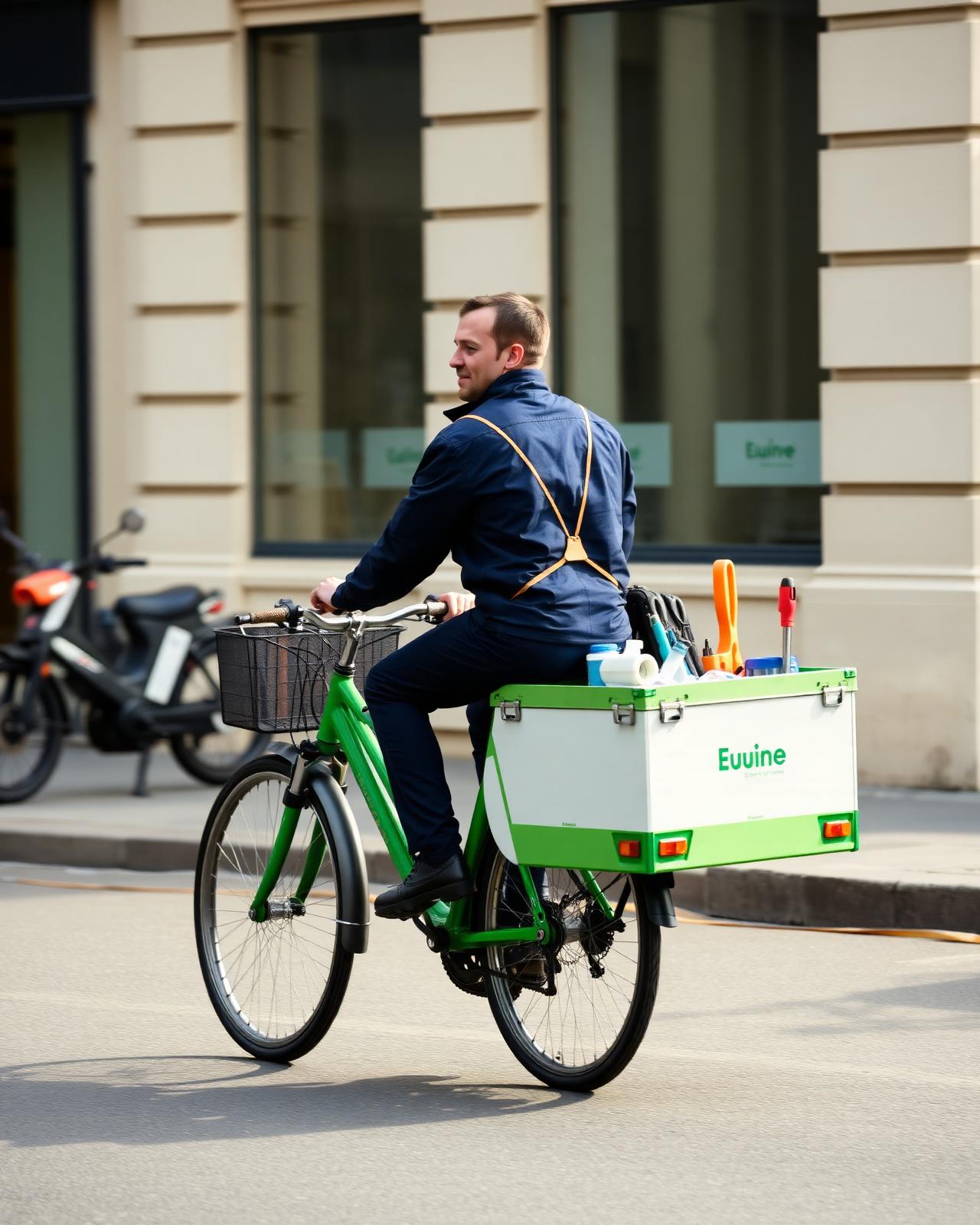 Plombier à vélo-cargo en intervention à Asnières-sur-Seine